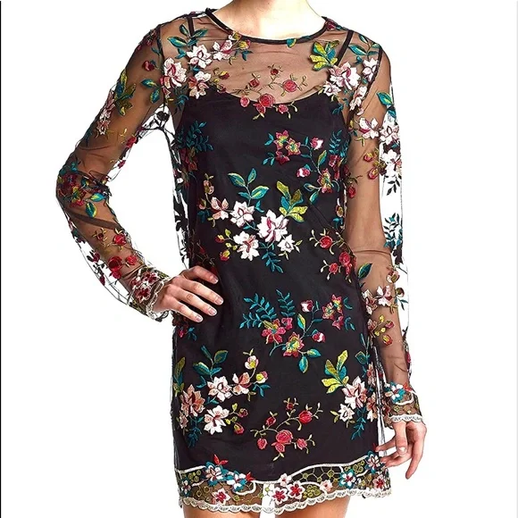 Taylor & Sage | Dresses | Taylor Sage Embroidered Floral Sheath Overlay  Spaghetti Strap Dress | Poshmark